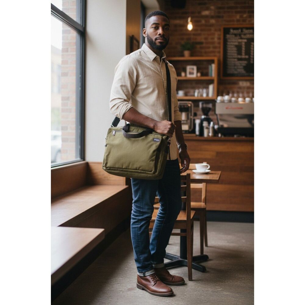 Jack Spade Green Canvas Messenger Laptop Crossbody Bag